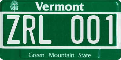 VT license plate ZRL001