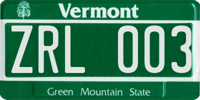 VT license plate ZRL003