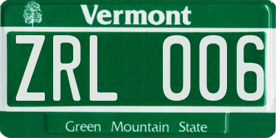 VT license plate ZRL006