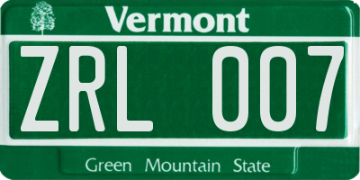 VT license plate ZRL007