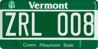 VT license plate ZRL008