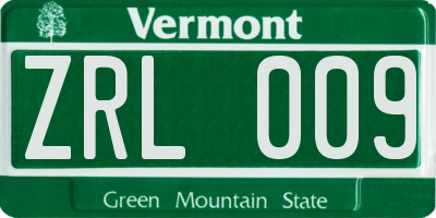 VT license plate ZRL009