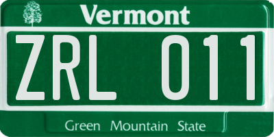 VT license plate ZRL011