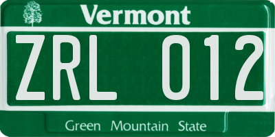 VT license plate ZRL012