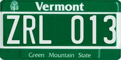 VT license plate ZRL013