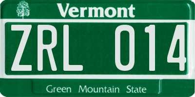 VT license plate ZRL014