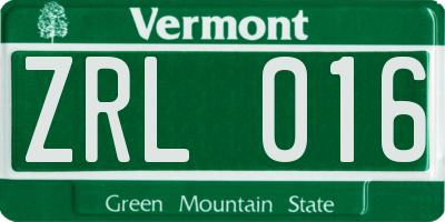 VT license plate ZRL016