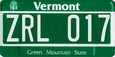 VT license plate ZRL017