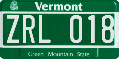 VT license plate ZRL018