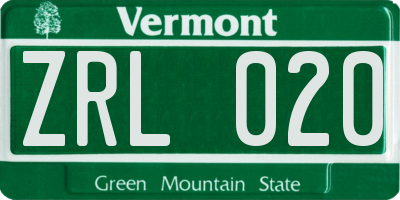 VT license plate ZRL020