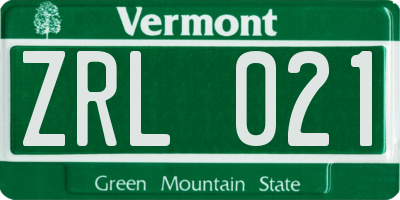 VT license plate ZRL021