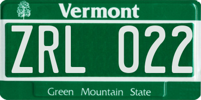VT license plate ZRL022