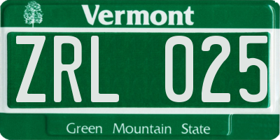 VT license plate ZRL025