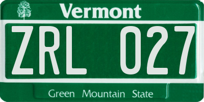 VT license plate ZRL027