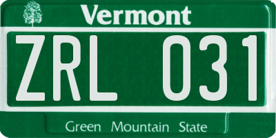 VT license plate ZRL031