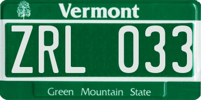 VT license plate ZRL033