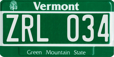 VT license plate ZRL034