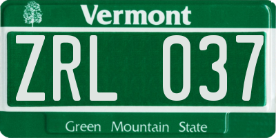 VT license plate ZRL037