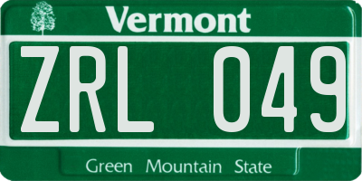 VT license plate ZRL049