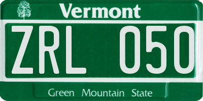 VT license plate ZRL050
