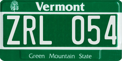 VT license plate ZRL054