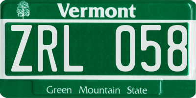 VT license plate ZRL058