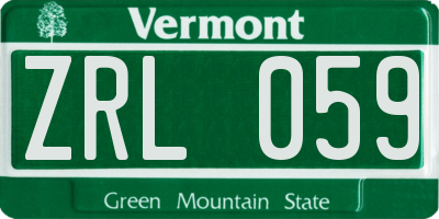 VT license plate ZRL059