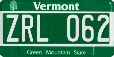 VT license plate ZRL062
