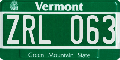 VT license plate ZRL063