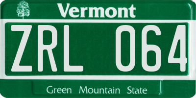 VT license plate ZRL064