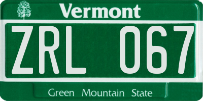 VT license plate ZRL067