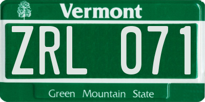 VT license plate ZRL071