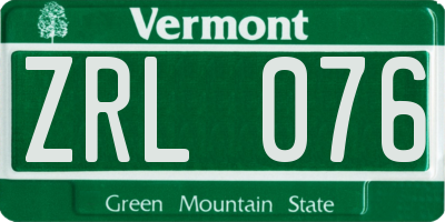 VT license plate ZRL076