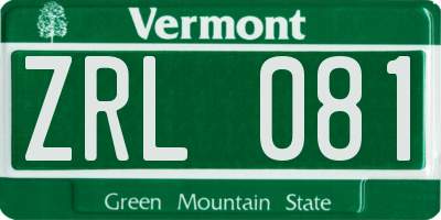 VT license plate ZRL081