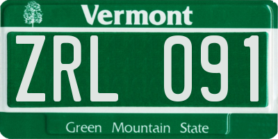 VT license plate ZRL091