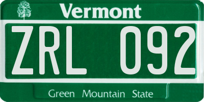 VT license plate ZRL092