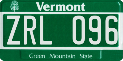 VT license plate ZRL096