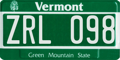 VT license plate ZRL098