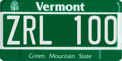 VT license plate ZRL100