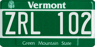 VT license plate ZRL102
