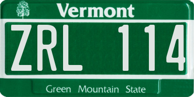 VT license plate ZRL114