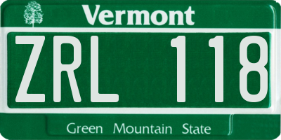 VT license plate ZRL118