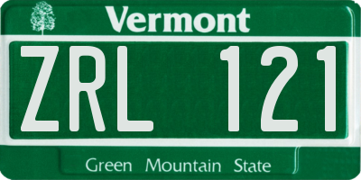 VT license plate ZRL121