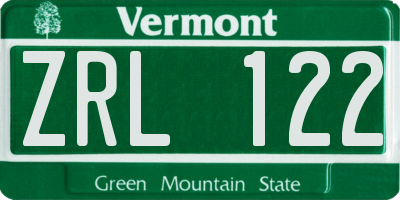 VT license plate ZRL122