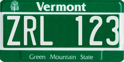 VT license plate ZRL123