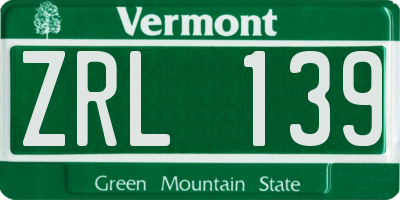 VT license plate ZRL139