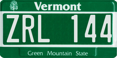 VT license plate ZRL144
