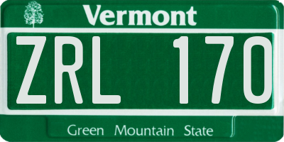 VT license plate ZRL170