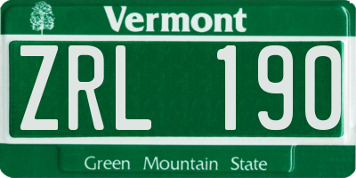 VT license plate ZRL190
