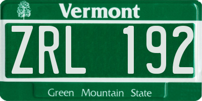 VT license plate ZRL192
